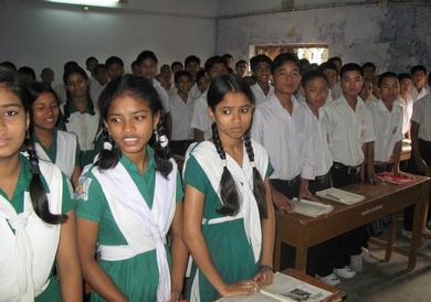 Ett klassrum vid Sant Liv i Gud skola i Kulun