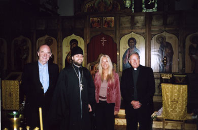 Vassula with Fr. Zavershinsky, Russian Orthodox Priest, Fr. Tom Stack, Catholic Parish Priest and journalist and Anglican Canon Desmond Sinnamon