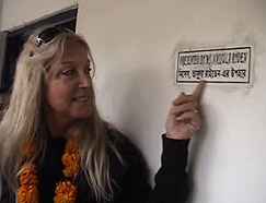 Vassula and her marble plate in one of the classrooms