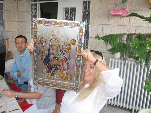 assula and the Icon gift at Father Spyridon’s house in Bethlehem