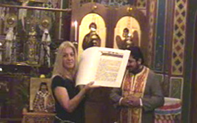 Vassula receiving St. Dionysios gift from Mt.Athos