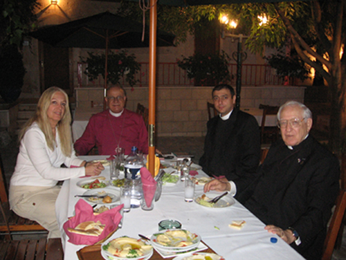 Vassula, to her left, Bishop Riah, Father Hatem Shehadeh, and
Father Samir Habiby